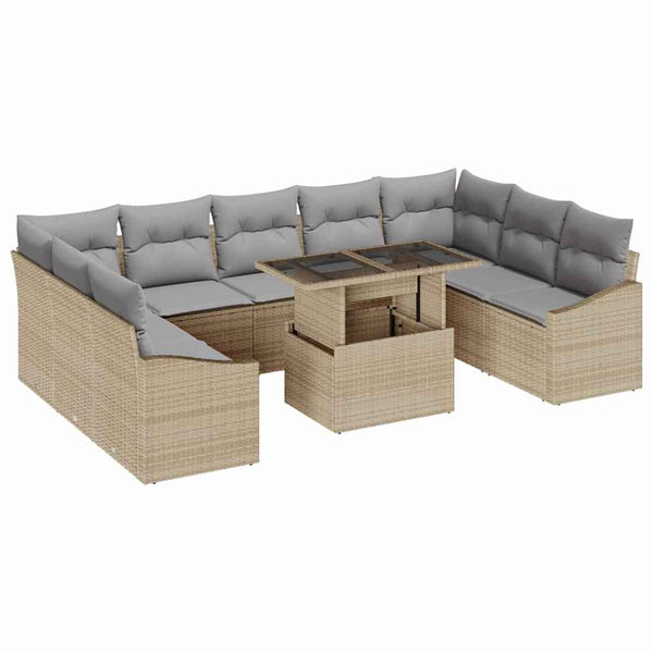 vidaXL Garden Sofa Set with Cushions 10 pcs Beige and Light Gray