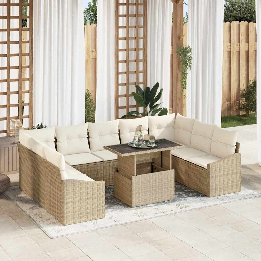 vidaXL Garden Sofa Set with Cushions with Storage 10 pcs Beige and Cream