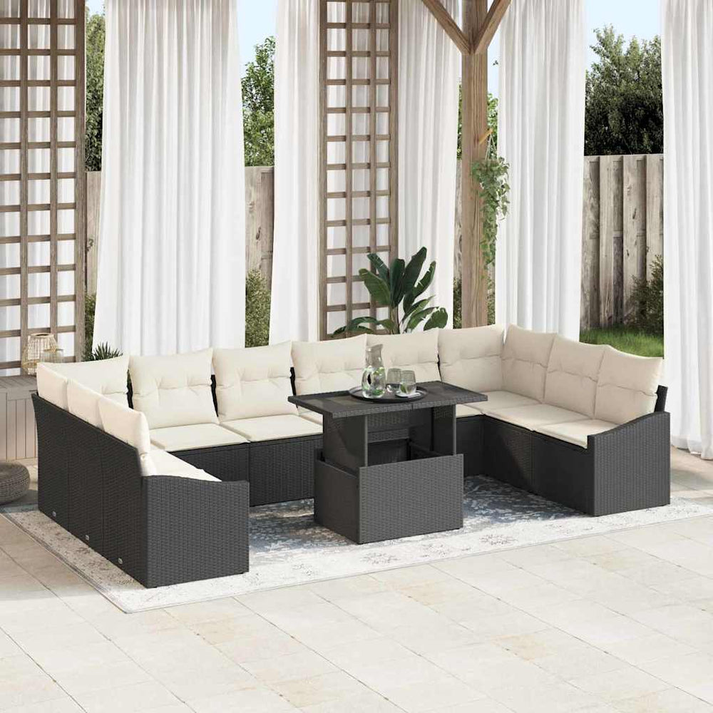 vidaXL Garden Sofa Set with Cushions 11 pcs Black and Cream