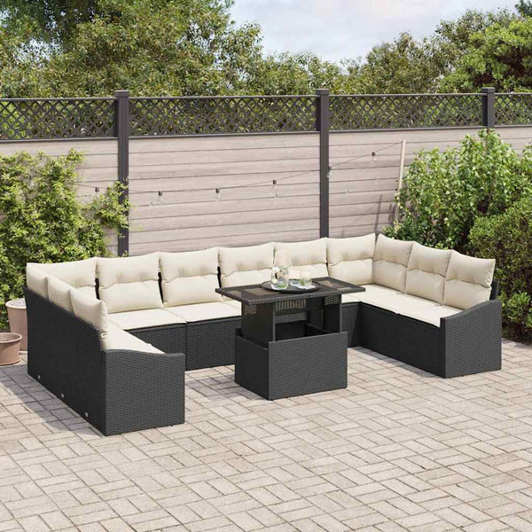 vidaXL Garden Sofa Set with Cushions 11 pcs Black and Cream