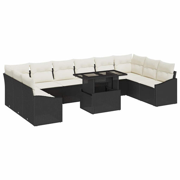 vidaXL Garden Sofa Set with Cushions 11 pcs Black and Cream