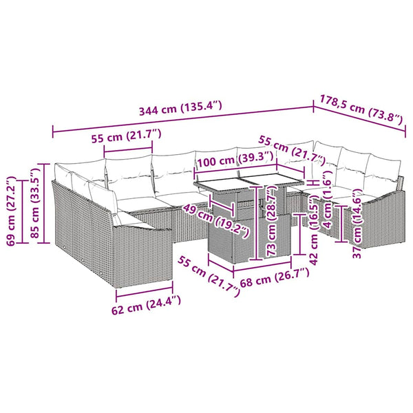 vidaXL Garden Sofa Set with Cushions 11 pcs Black and Cream
