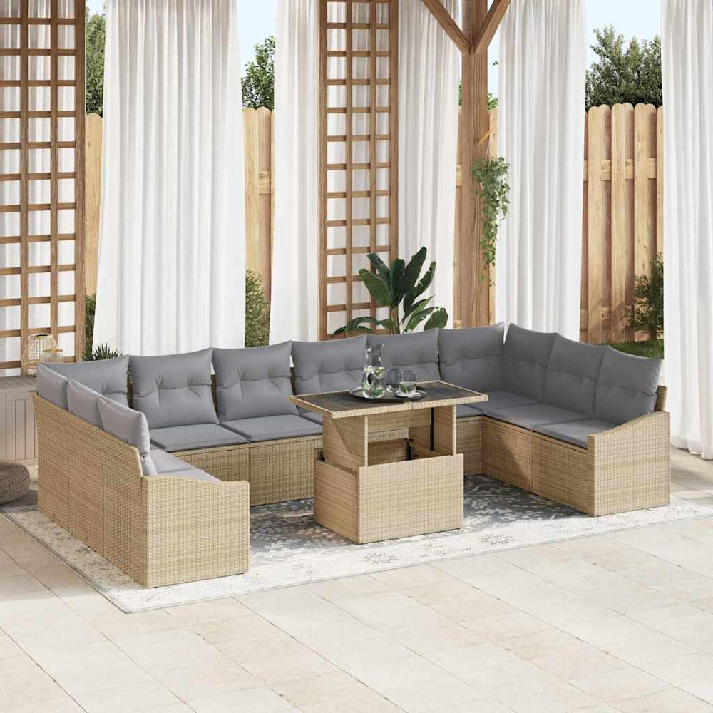 vidaXL Garden Sofa Set with Cushions 11 pcs Beige and Light Gray