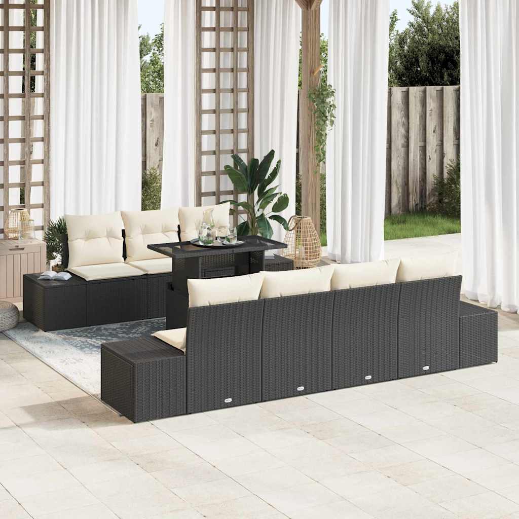 Gartensofa Set Schwarz & Creme mit Kissen
