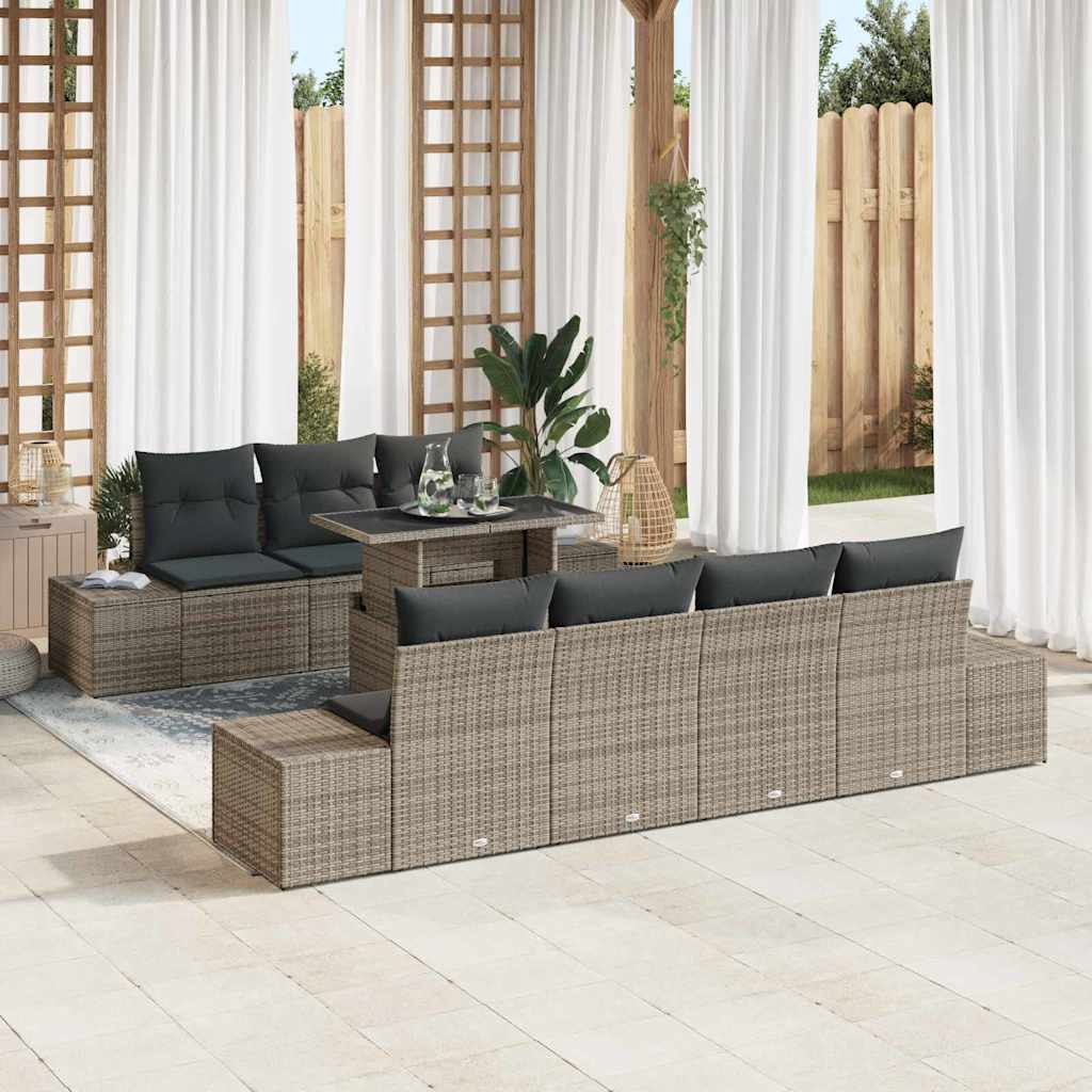 Gartensofa Set Grau mit Kissen, 8-teilig