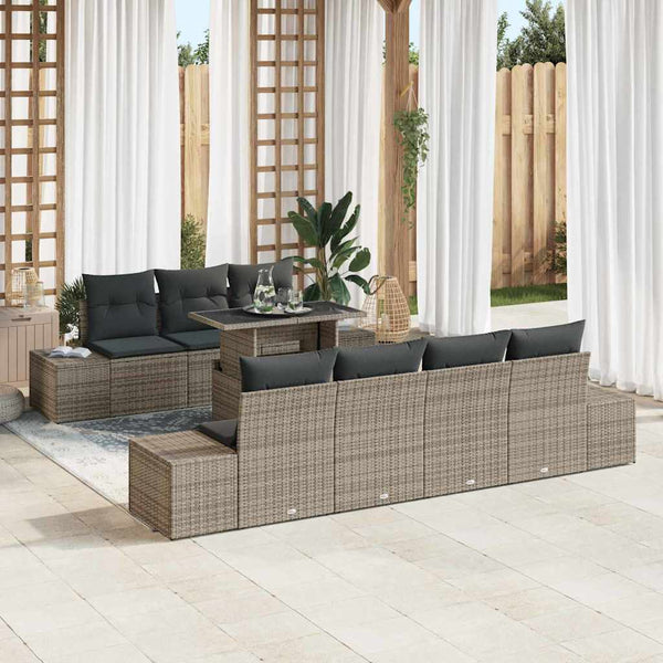 Gartensofa Set Grau mit Kissen, 8-teilig
