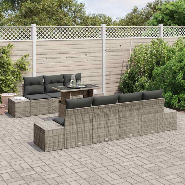 Gartensofa Set Grau mit Kissen, 8-teilig