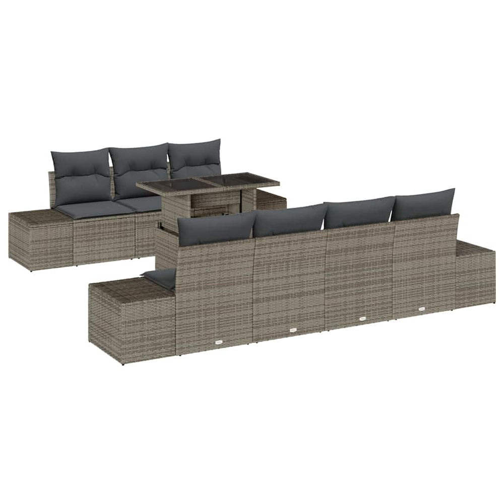 Gartensofa Set Grau mit Kissen, 8-teilig