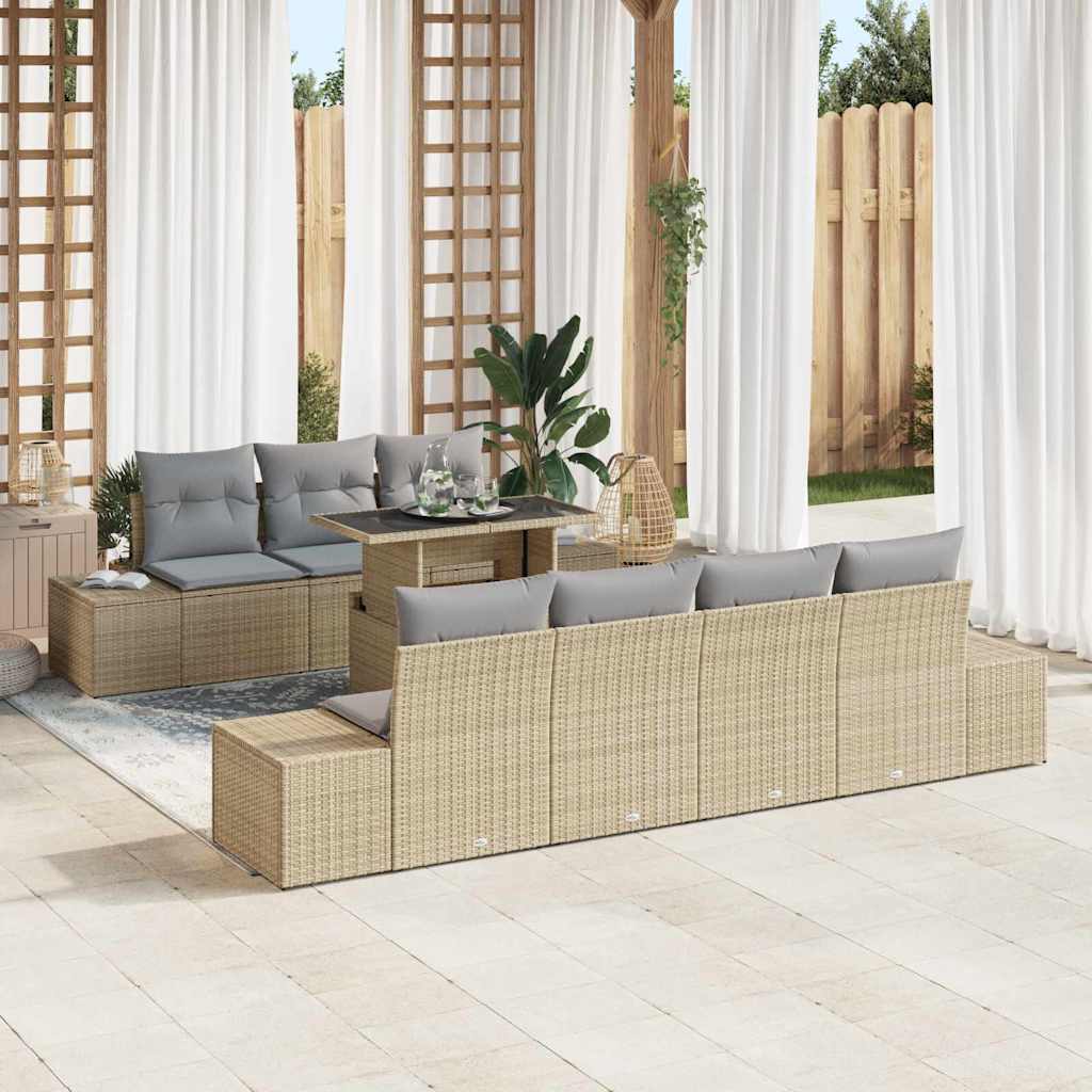 Gartensofa Set Beige/Hellgrau mit Kissen (8-teilig)