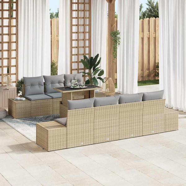 Gartensofa Set Beige/Hellgrau mit Kissen (8-teilig)
