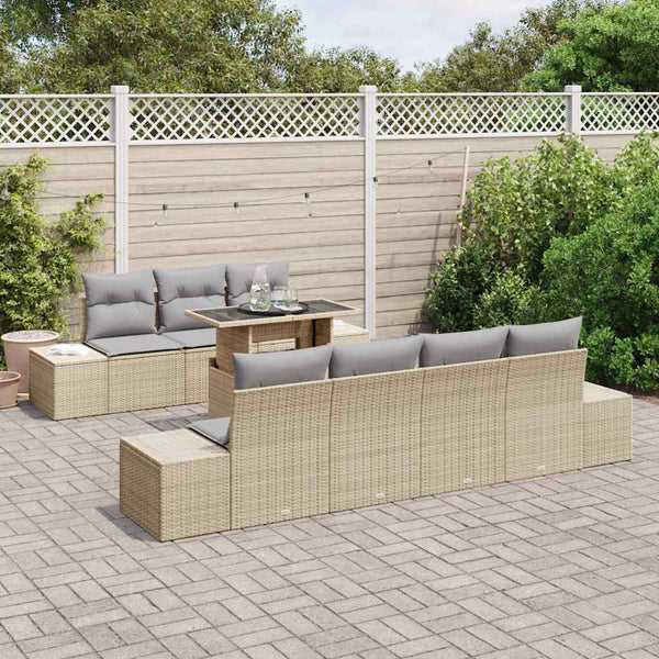 Gartensofa Set Beige/Hellgrau mit Kissen (8-teilig)