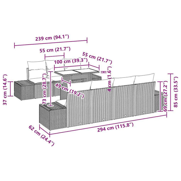 Gartensofa Set Hellgrau/Dunkelgrau mit Kissen