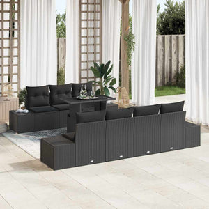 Gartensofa Set mit Kissen, 8-teilig, Schwarz