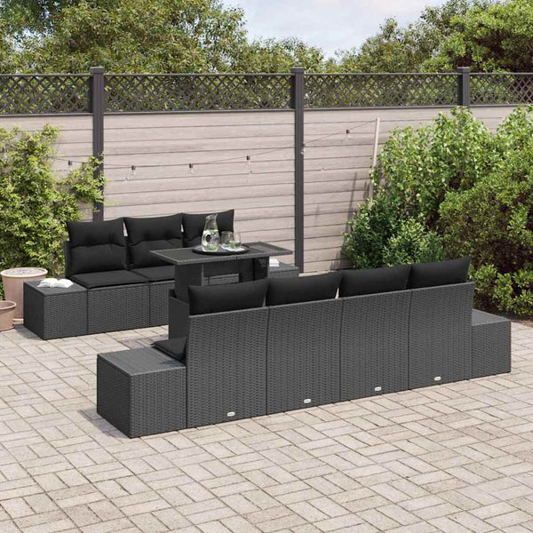 Gartensofa Set mit Kissen, 8-teilig, Schwarz