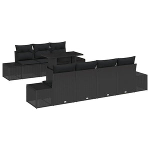 Gartensofa Set mit Kissen, 8-teilig, Schwarz