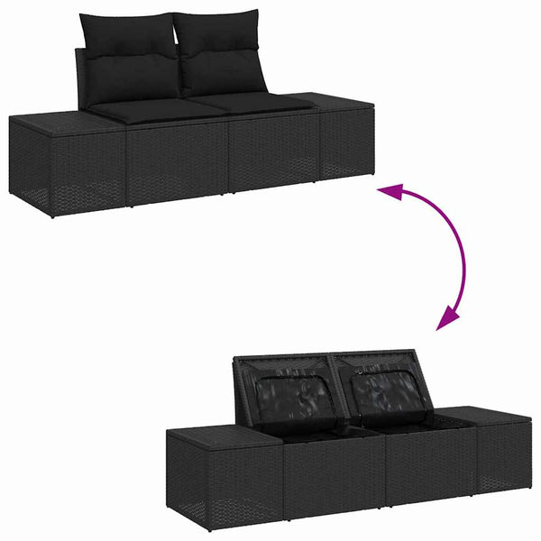 Gartensofa Set mit Kissen, 8-teilig, Schwarz