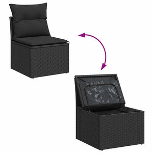 Gartensofa Set mit Kissen, 8-teilig, Schwarz