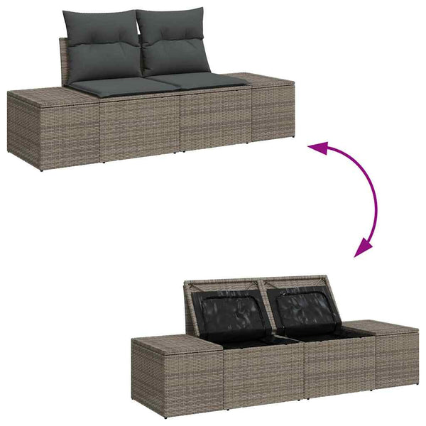 Gartensofa Set Grau mit Kissen & Stauraum