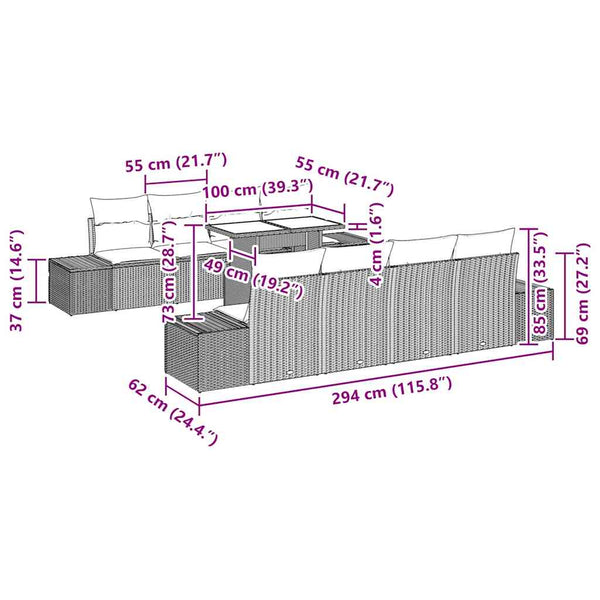 Gartensofa Set Grau mit Kissen & Stauraum