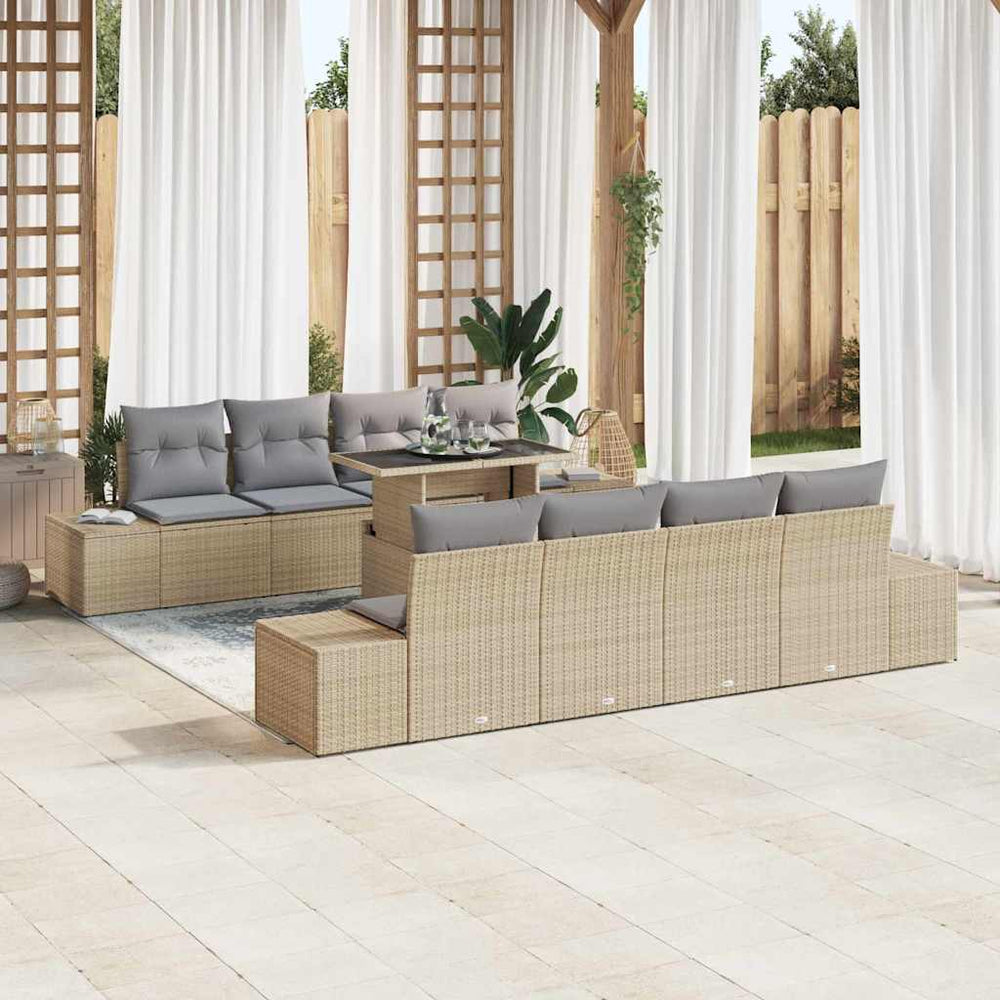 Gartensofa Set mit Kissen & Stauraum, 9-teilig