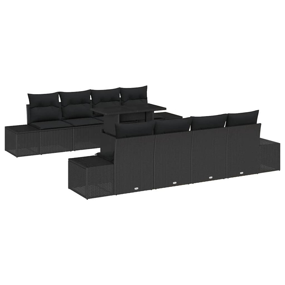 Schwarzes Gartensofa-Set mit Kissen und Stauraum