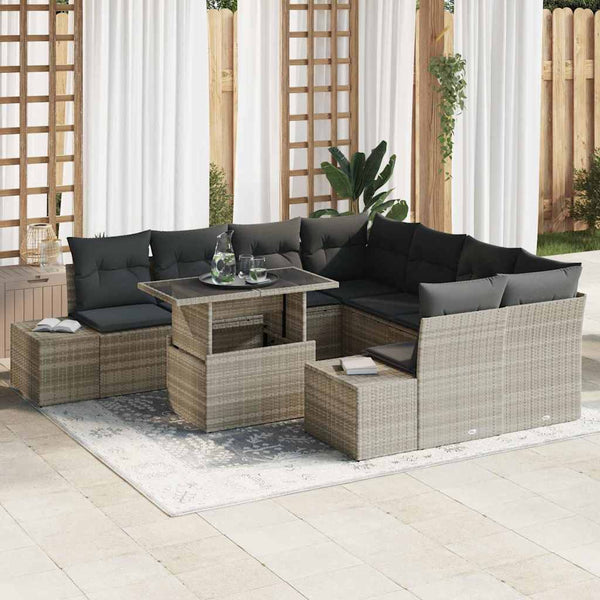 Gartensofa Set 9-teilig Poly-Rattan Grau