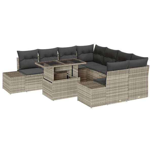 Gartensofa Set 9-teilig Poly-Rattan Grau