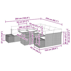 Gartensofa Set 9-teilig Poly-Rattan Grau