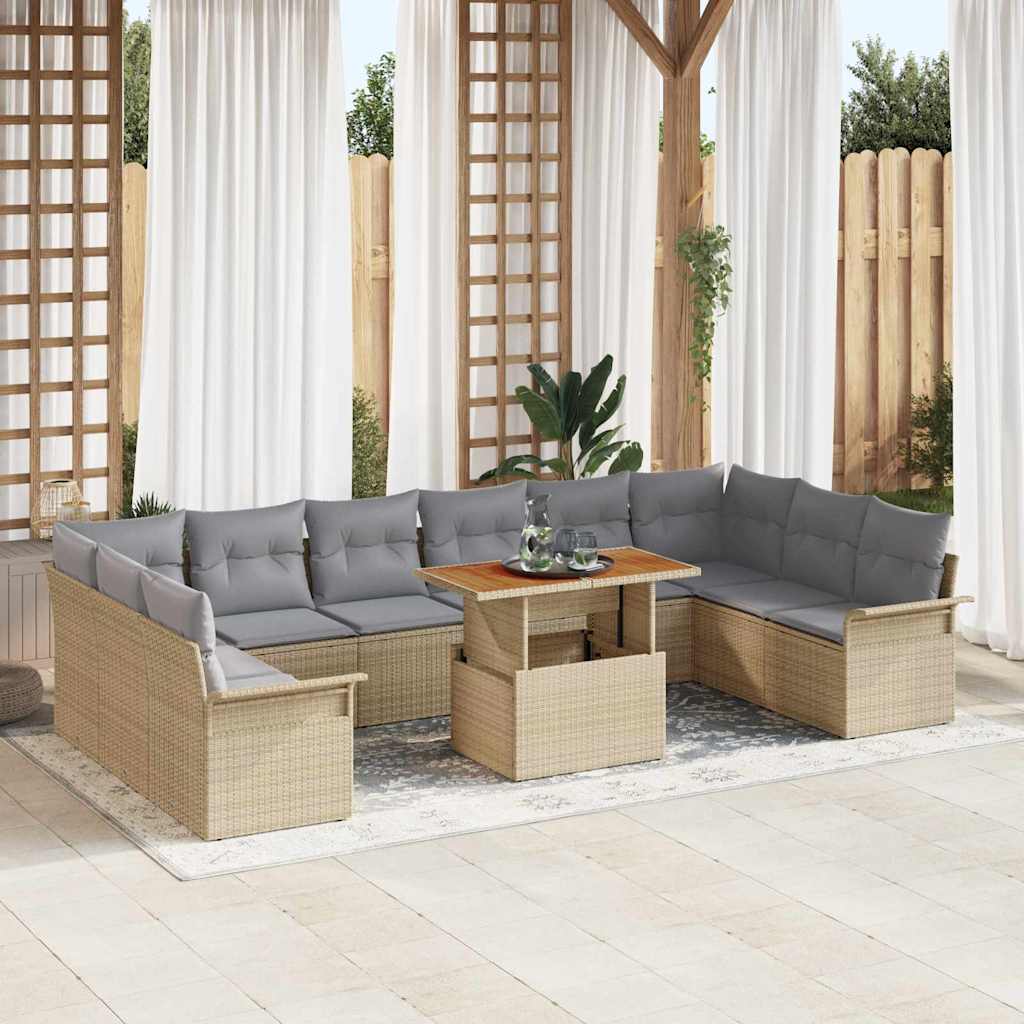 Garten Sofa Set Beige Poly Rattan 9-teilig