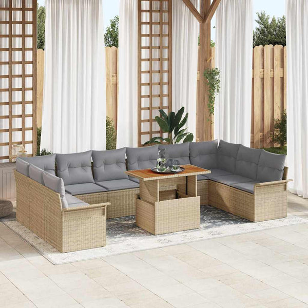 Garten Sofa Set Beige Poly Rattan 9-teilig