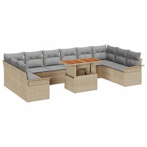 Garten Sofa Set Beige Poly Rattan 9-teilig