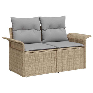Garten Sofa Set Beige Poly Rattan 9-teilig