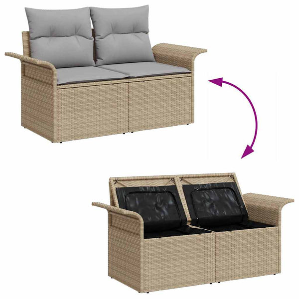 Garten Sofa Set Beige Poly Rattan 9-teilig