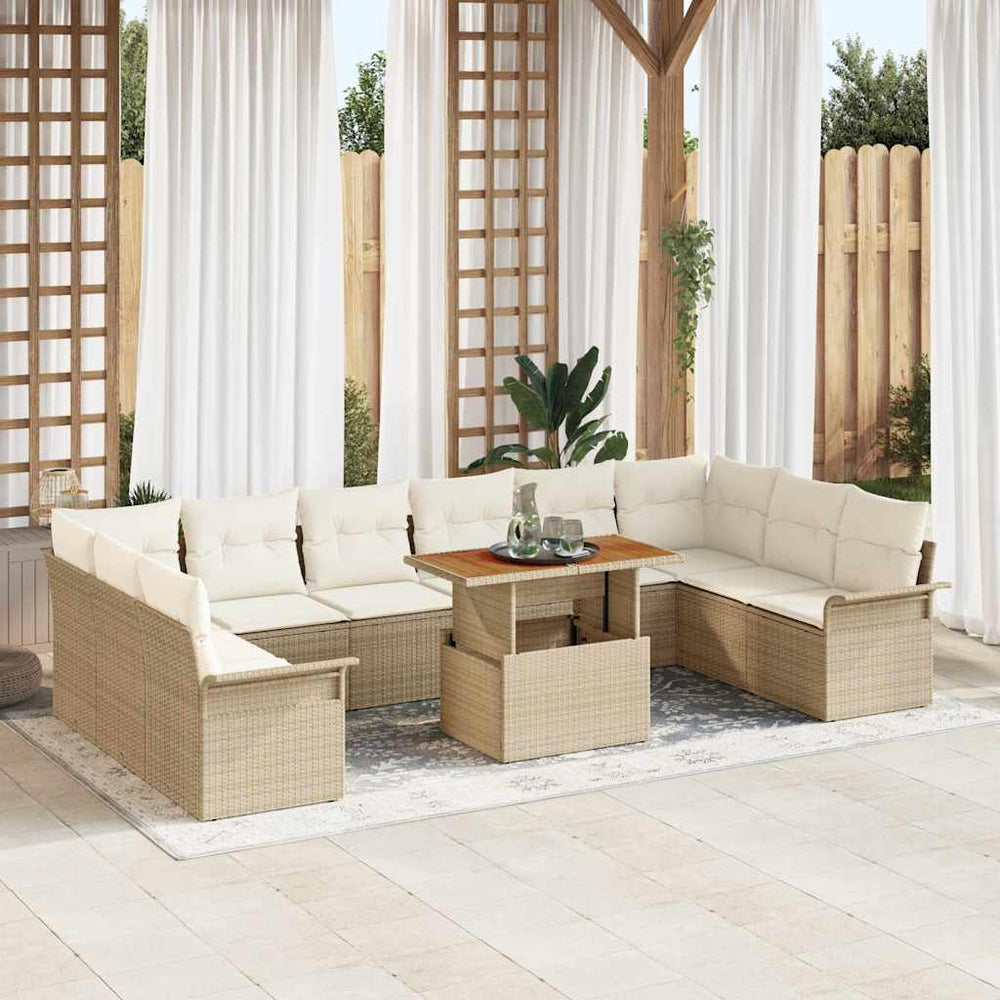 Garten Sofa Set mit Stauraum, Beige Rattan, 11-teilig