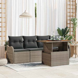 Gartensofa Set mit Stauraum Grau Poly Rattan 5-teilig