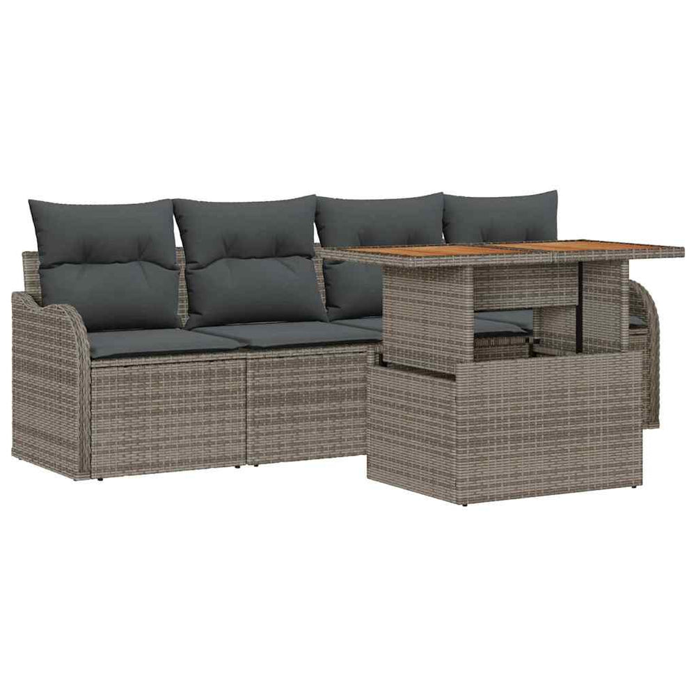Gartensofa Set mit Stauraum Grau Poly Rattan 5-teilig