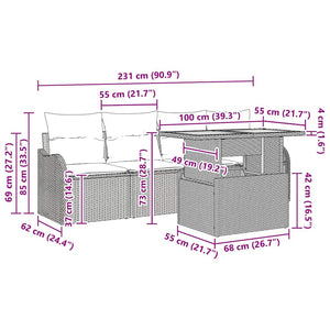 Gartensofa Set mit Stauraum Grau Poly Rattan 5-teilig