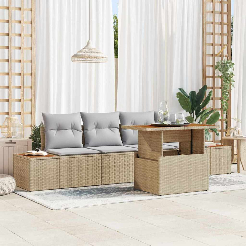 vidaXL Garden Sofa Set with Storage 5 pcs Beige Poly Rattan