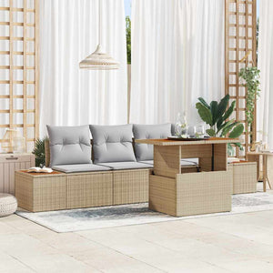 vidaXL Garden Sofa Set with Storage 5 pcs Beige Poly Rattan