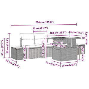 vidaXL Garden Sofa Set with Storage 5 pcs Beige Poly Rattan