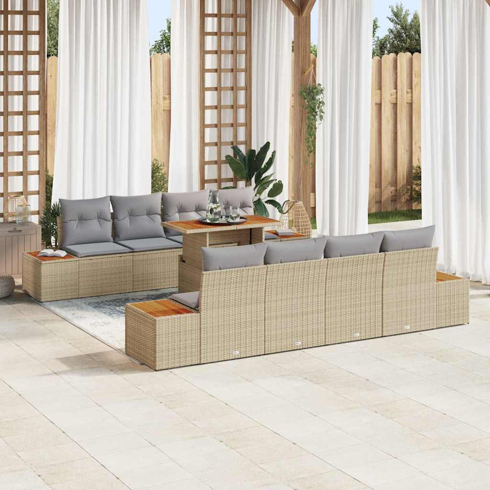 vidaXL Garden Sofa Set with Cushions and Storage 9 pcs Beige Poly Rattan