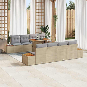 vidaXL Garden Sofa Set with Cushions and Storage 9 pcs Beige Poly Rattan