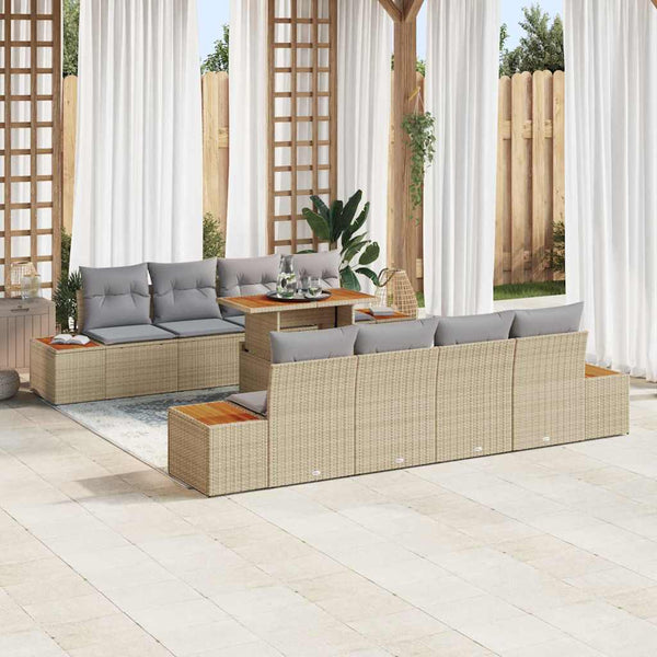 vidaXL Garden Sofa Set with Cushions and Storage 9 pcs Beige Poly Rattan