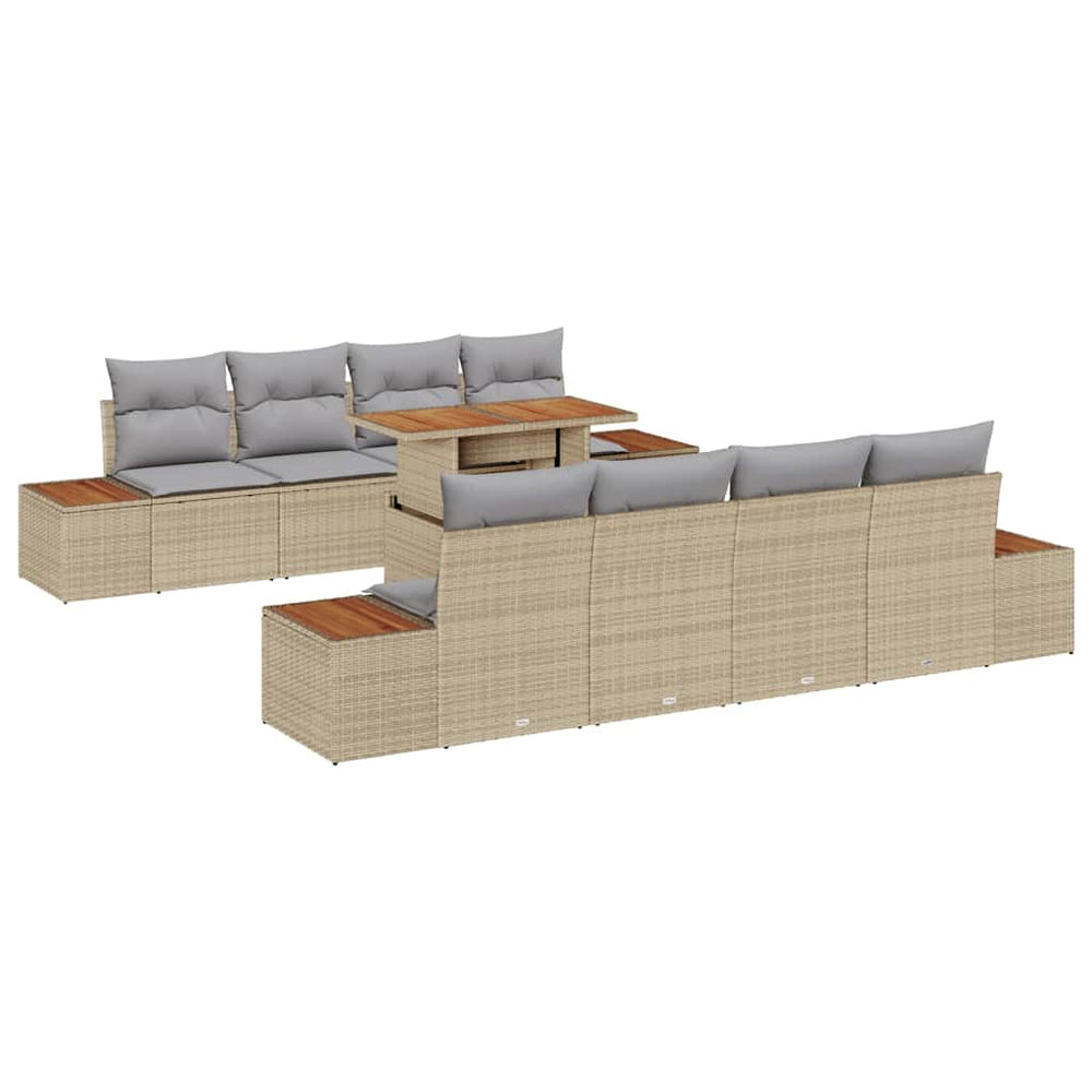 vidaXL Garden Sofa Set with Cushions and Storage 9 pcs Beige Poly Rattan
