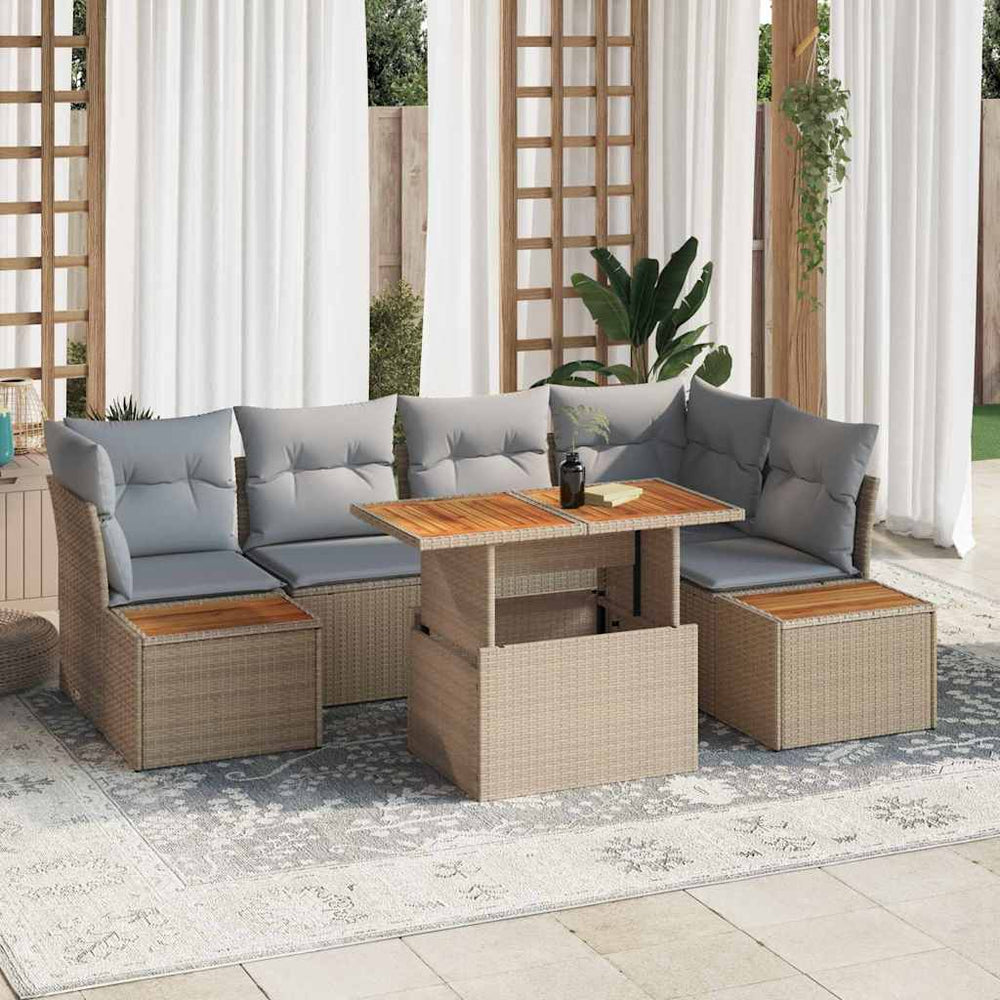 vidaXL Garden Sofa Set with Storage 10 pcs Beige Poly Rattan