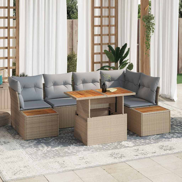 vidaXL Garden Sofa Set with Storage 10 pcs Beige Poly Rattan