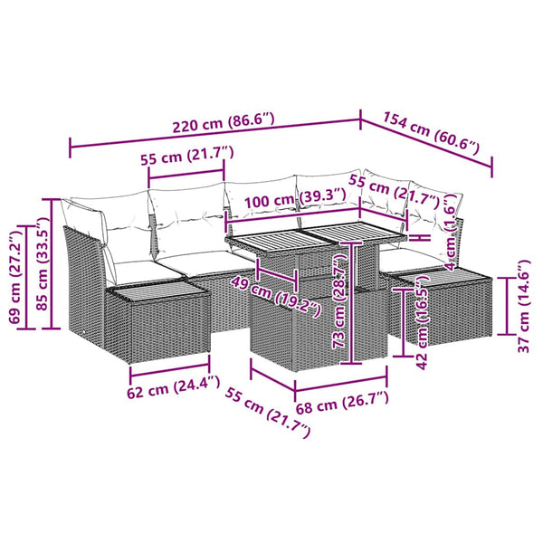 vidaXL Garden Sofa Set with Storage 10 pcs Beige Poly Rattan