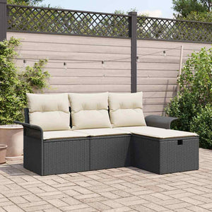 vidaXL Garden Sofa Set with Cushions 4 pcs Black and Cream Poly Rattan
