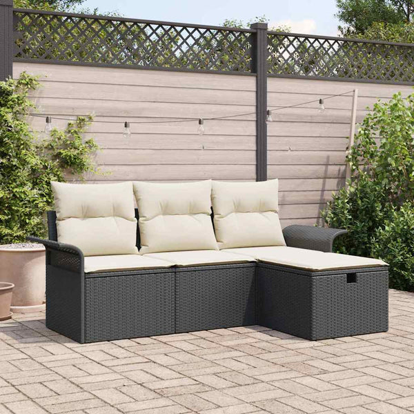 vidaXL Garden Sofa Set with Cushions 4 pcs Black and Cream Poly Rattan