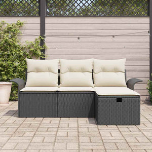 vidaXL Garden Sofa Set with Cushions 4 pcs Black and Cream Poly Rattan